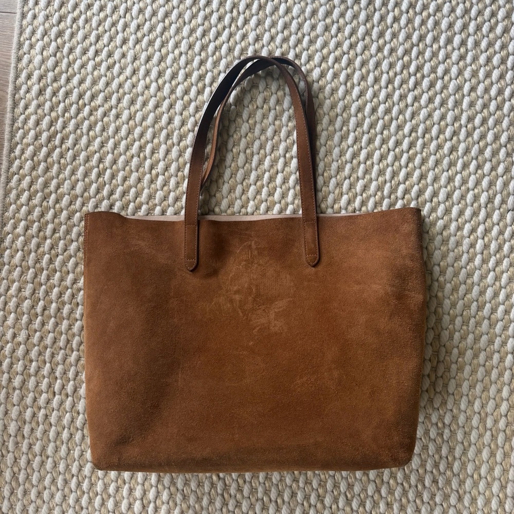 Cuyana Brown Suede Tote with Leather Straps